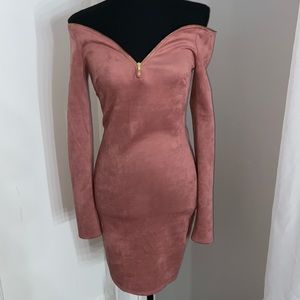 Off Shoulder Mauve Dress With Gold Zipper